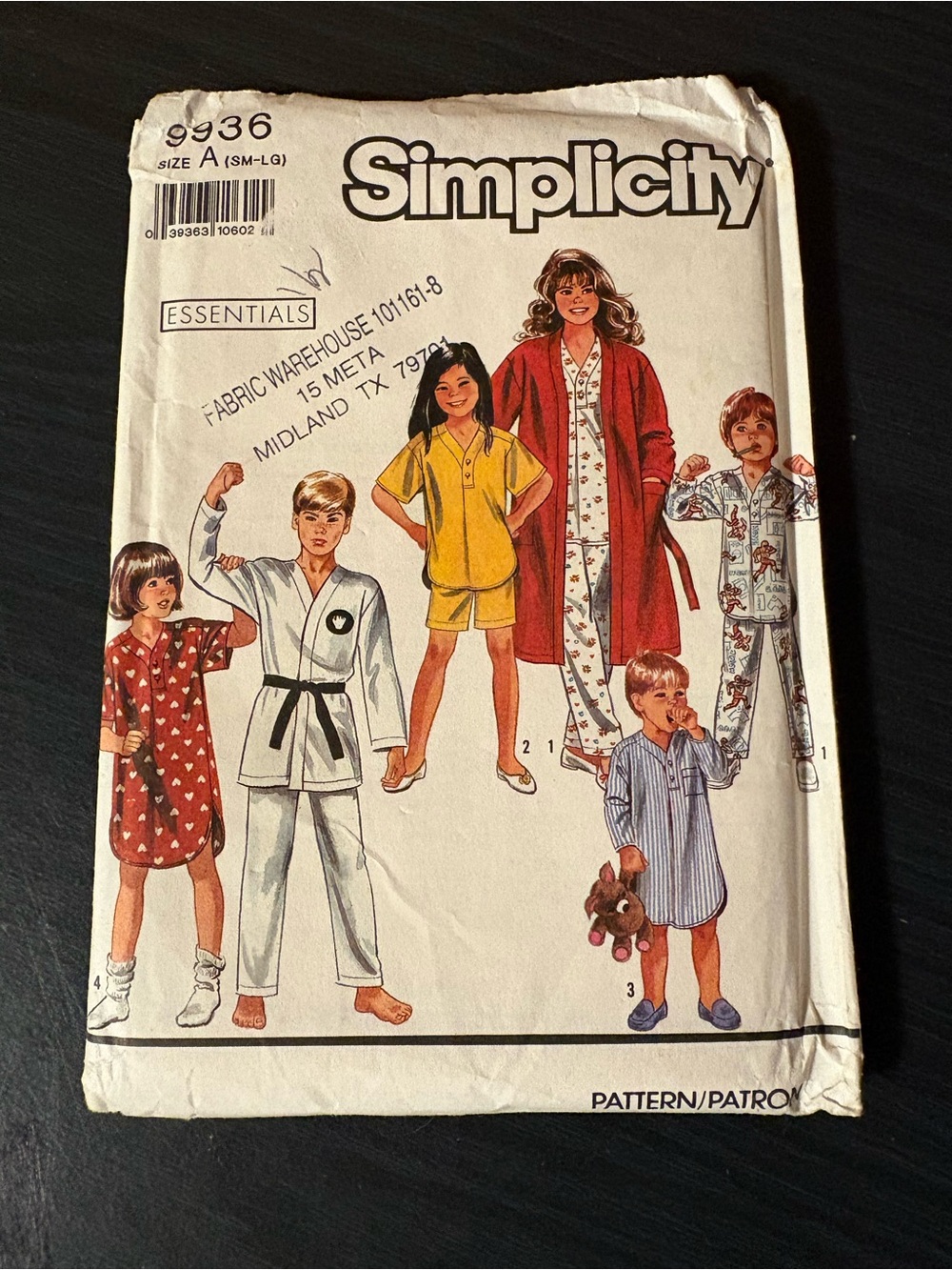 Simplicity Kids Pajama Pattern — Red, Yellow, White uncut